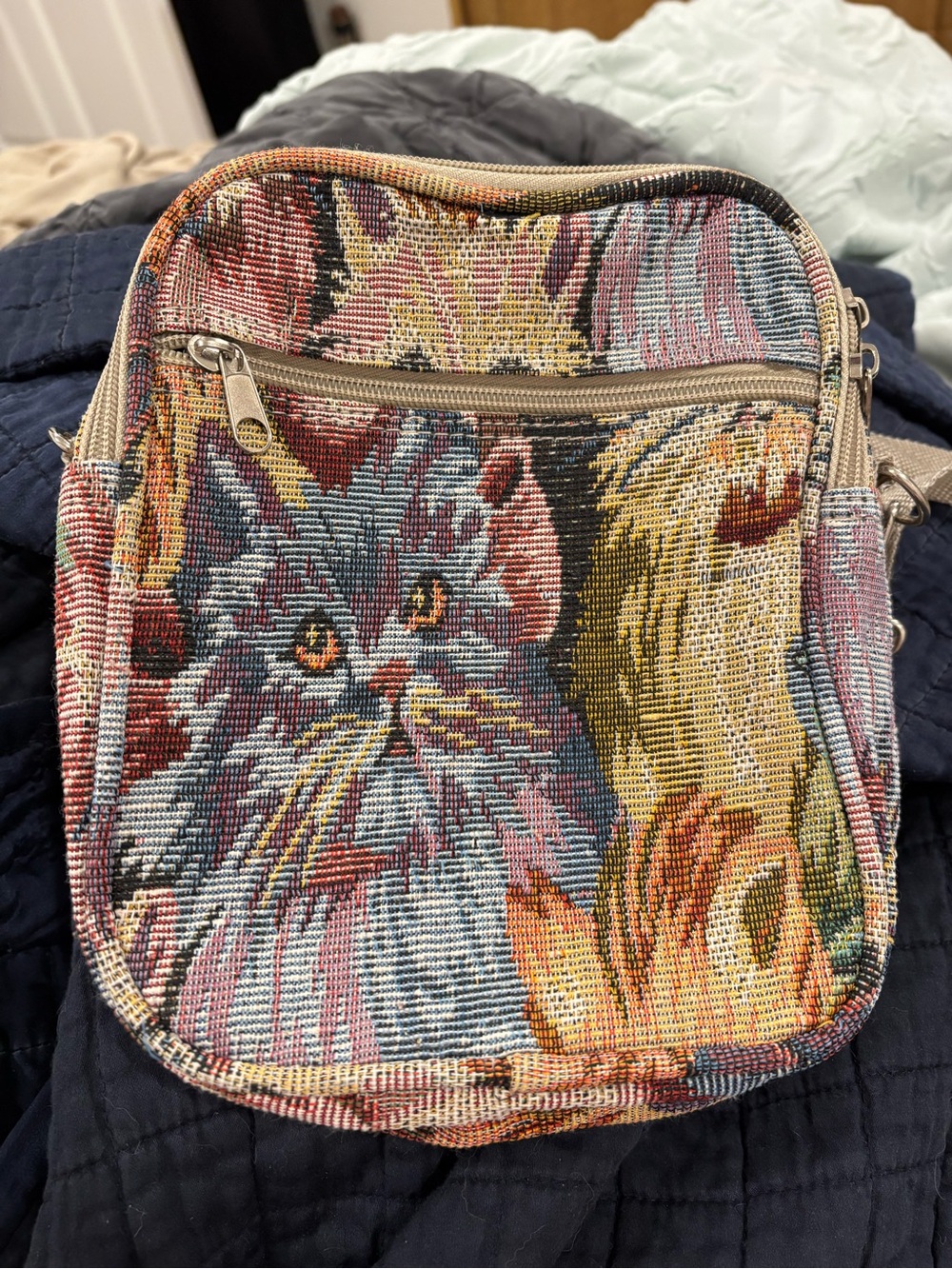 Cat Tapestry Crossbody Bag in Multicolor - Unbranded